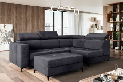 Produktbild von MEBLINI Schlafcouch mit Bettkasten - Ecksofa mit Schlaffunktion - Sofa mit Relaxfunktion und Kopfstützen - Couch L-Form - Eckcouch - Wohnlandschaft - DORIAN - 263x232x89cm Rechts - Dunkelgrau Samt