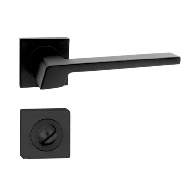 Produktbild von domino Türgriff CANTORO QR Drückergarnitur WC Badezimmer Set mit quadratischen Rosetten für Badezimmertüren Set WC, Türbeschläge aus Aluminium Schwarz