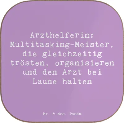 Produktbild von Mr. & Mrs. Panda Tassenuntersetzer Spruch Arzthelferin Meister - Lavendeltraum - Geschenk, unterleger, Alltagshilfe, Praxisheldin, Berufsliebe, Berufe, Tischuntersetzer