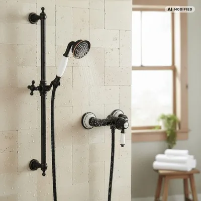 Produktbild von PaulGurkes schwarzes Aufputz Duschset Retro Duscharmatur Nostalgie Duschstange