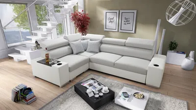 Produktbild von Ecksofa mit Schlaffunktion Eckcouch PERS II (Grau LUXO 6601 + weißes Kunstleder, Links)