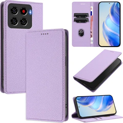 Immagine prodotto di Custodia per telefono cellulare in pelle Litchi per ZTE Blade A56 Portafoglio slot per schede stand funzione cover viola