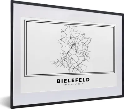 Produktbild von MuchoWow® Gerahmtes Poster Stadtplan - Deutschland - Schwarz und weiß - Bielefeld - Karte 40x30 cm - Poster mit Schwarzem Bilderrahmen Wandposter Rahmen Foto Bilder - Bilderrahmen - Poster im Rahmen