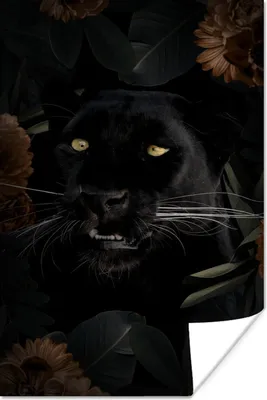 Produktbild von MuchoWow® Poster Panther - Tiere - Blumen 120x180 cm - Kunstposter