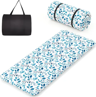 Immagine prodotto di COSTWAY Materasso futon giapponese, stuoia tatami, materasso da pavimento, materasso pieghevole con rivestimento lavabile e borsa per il trasporto, materassino da letto 90 x 200 cm foglia blu