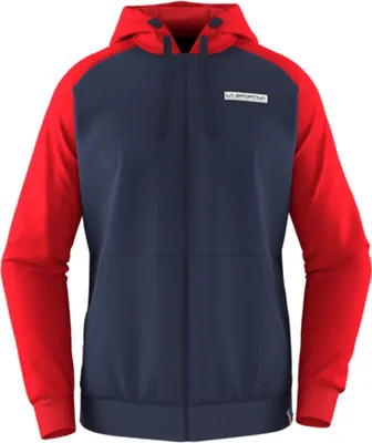 Kaos Hoody M von La Sportiva in Blau und Rot; mit Kapuze und Reißverschluss.