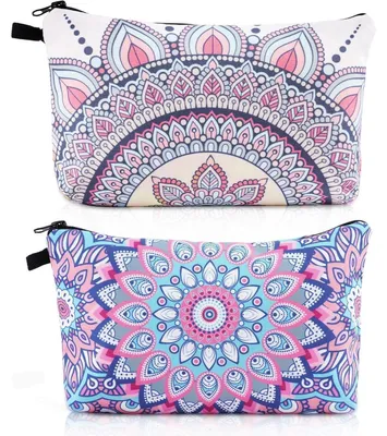 Productafbeelding van Make-uptasje van zeildoek, 2 stuks, met mandala-print, 22 x 14 cm, multifunctioneel, met rits