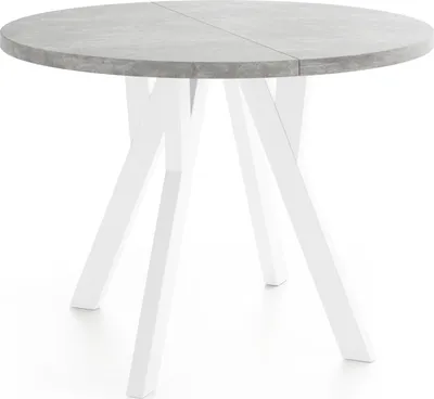 Produktbild von Runder Ausziehbarer Esstisch im Loft-Stil – Industrieller Tisch mit Weißen Holzbeinen – Platzsparender Esstisch für Wohnzimmer – Beton Grau – 100 bis 140 cm