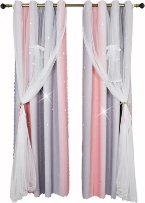 Obrázek produktu pro Záclony Star Blackout záclony, barevné dvouvrstvé duté okenní záclony, 1 panel (52 * 63 palců, růžová)