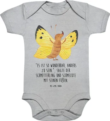 Produktbild von Mr. & Mrs. Panda babykleidung body Schmetterling Zitronenfalter 12. - 18. Monat - Heather Grey - Geschenk, overall baby, Motivation, Strampler, Lustige Sprüche, Babybody