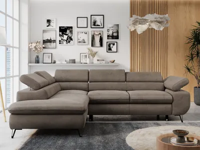 Produktbild von Ecksofa Sofa Braun, Wohnlandschaft L-Form mit Schlaffunktion und Bettkasten, Schlafsofa mit Bettkasten, Sofa mit Einstellbare Kopfstützen, Peter L - Braun Velvet - Links Braun