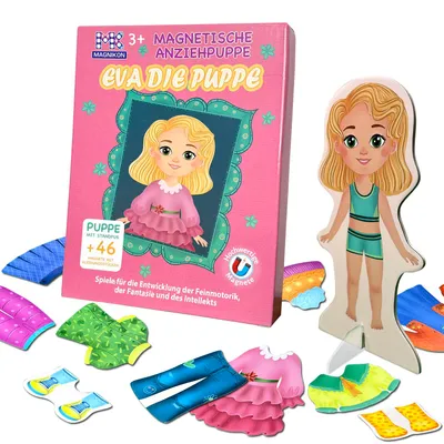 Produktbild von Magnetische Anziehpuppe Eva die Puppe, Magnet Puppen zum Anziehen, Magnet Anziehpuppen, Spielzeug für unterwegs, Anziehbuch, Magnetspiel mit 46 Magnet