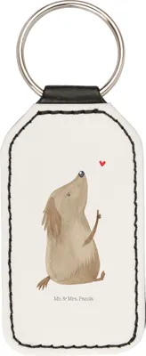 Produktbild von Mr. & Mrs. Panda Schlüsselanhänger Hund Liebe - Weiß - Geschenk, schlüssel anhänger, Hundebesitzer, für, Rechteckig, Herz, Hunde, Taschenanhänger, Mit Spruch