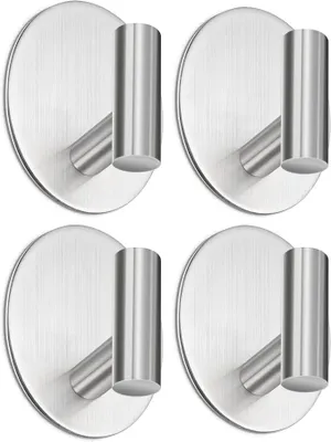 Produktbild von PolkaHome® Handtuchhalter ohne Bohren – 4er Set Klebehaken Edelstahl, Selbstklebende Wandhaken für Bad, Küche, Flur, Silber