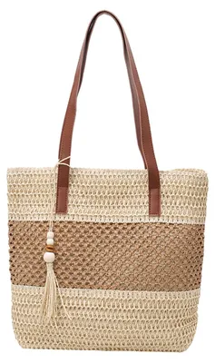 Immagine prodotto di Borsa da spiaggia in tessuto per donna, leggera e realizzata a mano, color kaki
