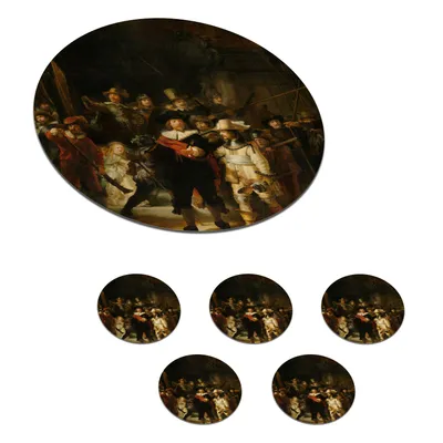 Produktbild von KitchenYeah® Glasuntersetzer Rund 6er Set Die Nachtwache - Gemälde von Rembrandt van Rijn 10x10 cm Untersetzer für Gläser - Getränkeuntersetzer - Tischplattenschutz - Tischuntersetzer für Tassen Tisc