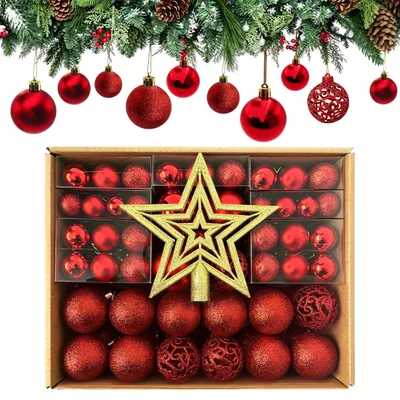 Weihnachtskugeln Rot 128er Set, 3 Größen, unzerbrechlich