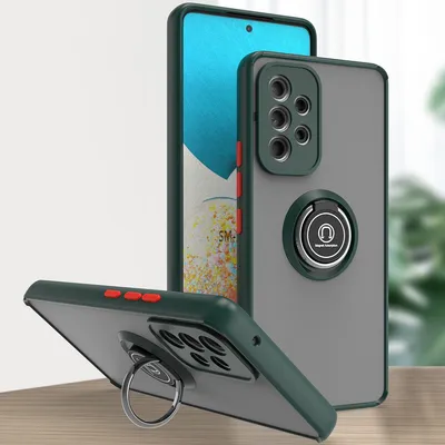 Produktbild von Samsung A53 5G Hülle, Ring Halter Ständer Matte Transluzent TPU Rahmen Stoßfest Schutzhülle für Samsung Galaxy A53 5G dunkelgrün