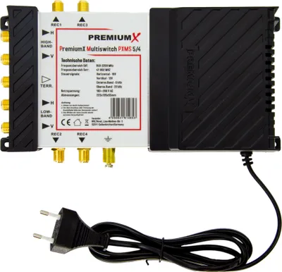Produktbild von PremiumX PXMS 5/4 Multischalter mit Netzteil Multiswitch 1 SAT für 4 Teilnehmer Satverteiler Digital HDTV FullHD 4K UHD 8K