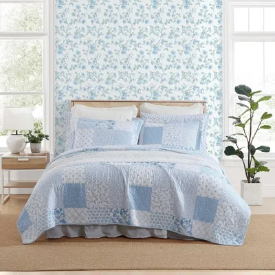 Dekbedset Twin, Baumwolle, Patchwork Blau, 3-teilig, atmungsaktiv