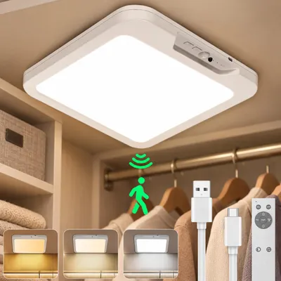 Productafbeelding van 21 cm LED plafondlamp met bewegingssensor, geschikt voor binnen, draadloos, plafondlamp met batterij, dimbaar, oplaadbaar, voor hal/kelder/badkamer/garage
