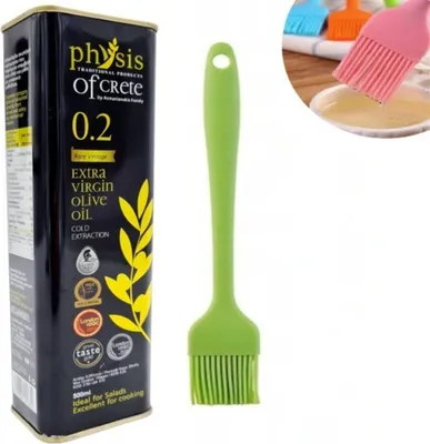 Produktbild von Physis of Crete Natives Olivenöl Extra 500 ml mit grünem Silikonpinsel – Premium-Olivenöl aus Kreta, Kaltgepresst, Geschenkset
