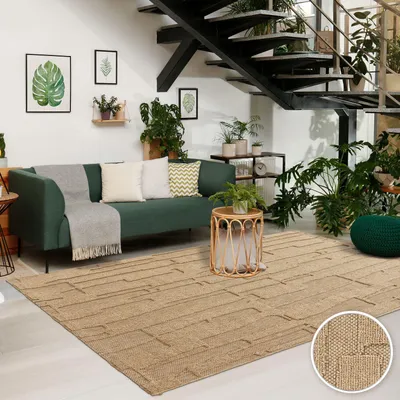 Zdjęcie produktu dla Dywan TT Home do użytku wewnątrz i na zewnątrz, odporny na warunki atmosferyczne, idealny na balkon, kuchnię lub do salonu. Styl boho, efekt wysokiego i niskiego włosia, abstrakcyjny wzór, nowoczesny design. Wymiary: 120x160 cm