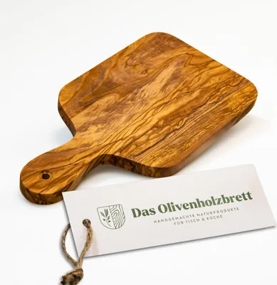 Produktbild von Servierbrett aus Olivenholz, rechteckig, mit Griff 30 cm