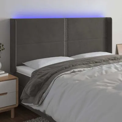 Produktbild von The Living Store LED Kopfteil Dunkelgrau 163x16x118/128 cm Samt