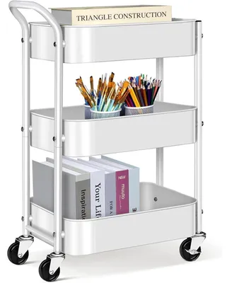Zdjęcie produktu dla Wózek na kółkach z 3 poziomami, metalowy, biały, wysokość 68,5 cm