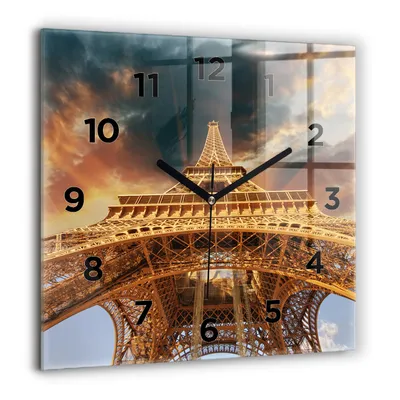 Produktbild von Wallfluent Große Wanduhr – Stilles Quarzuhrwerk - Uhr Dekoration Wohnzimmer Schlafzimmer Küche - Zifferblatt - schwarze Zeiger - 60 cm - Eiffelturm