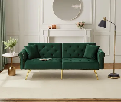 Produktbild von STILVORA 2-Sitzer-Sofa Zweisitzer mit Rückenlehne,mit 3-stufiger Verstellung,mit vergoldete Metallfüße,Loungesofa mit Schlaffunktion,Antikgrün