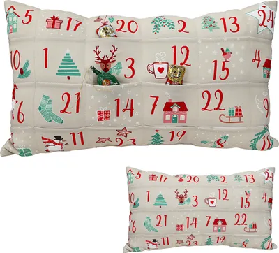 Produktbild von Adventskalender Kissen mit 24 Einstecktaschen 50x30x10cm Polyester 210gsm 1-24 Weihnachtsmotive Adventszeit Kalender Weihnachtsspruch