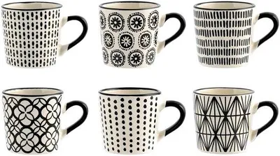 Immagine prodotto di Set di 6 eleganti tazze da caffè in Vetroceramica con motivi in bianco e nero