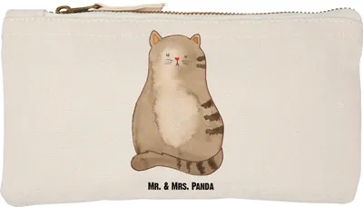 Produktbild von Mr. & Mrs. Panda Pouch Katze Sitzen Größe S Klein - Weiß - Geschenk, Katzen, Kosmetiktasche, Familie, Mäppchen, pencil case, Cats, Kulturtasche, Schminktasche, Cat