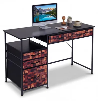Immagine prodotto di COSTWAY Scrivania per computer 120 x 50 cm, scrivania per ufficio domestico con scaffale, cassetti in tessuto e telaio in metallo, tavolo da gioco per spazi ridotti, tavolo per PC