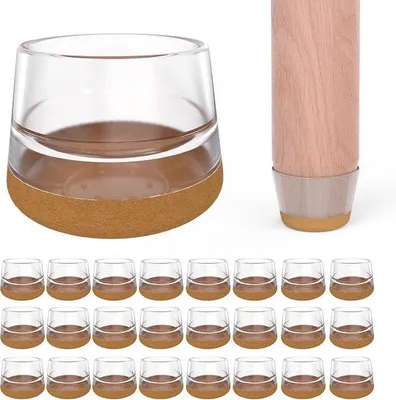 Produktbild von Schutzkappen für Stuhlbeine mit Filz, transparent, Silikon, 24 Stück, Bodenschutz
