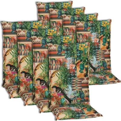 Produktbild von NYVI Hochlehner Auflagen Piemont 8er Set - 118x46x8 cm Dschungel - Extra Starker 8cm Sitzpolster - Gartenmöbel Auflagen mit Halteband & Bindebändern