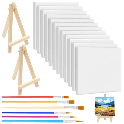 Image de Set de 12 mini-toiles avec chevalets de peinture