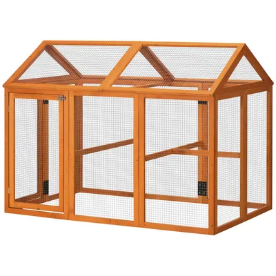 Image de PawHut Enclos poulailler en bois cage à poules parc grillagé 140 x 88,5 x 106 cm - orange