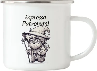 Produktbild von Espresso Patronum Müder Zauberer Emaille Tasse - Witziger Koffeinschub