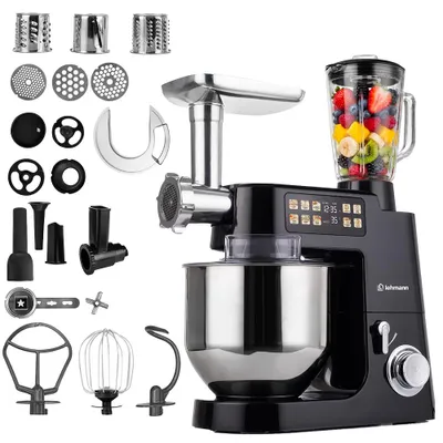 Zdjęcie produktu dla Robot planetarny Lehmann Teyles 4000 2100W, blender, maszynka do mięsa i makaronu, waga, grzana misa 8l, możliwość fermentacji, czarny
