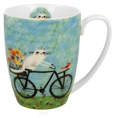 Produktbild von Becher, Kaffeetasse, Katzen Tasse, in einem Pappkorb - Fahrrad 350 ml