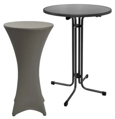 Image de Table haute d'extérieur Beautissu Sylt, pliable, Ø 80 cm, anthracite, avec housse