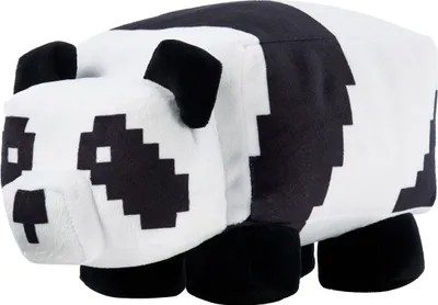 A plush toy panda with a pixelated design, likely from the game Minecraft.
