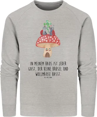 Produktbild von Mr. & Mrs. Panda Bio Baumwoll Pullover Marienkäfer Fliegenpilz Größe XS - Heather Grey - Geschenk, Zuhause, Sweater, Fleigenpilzhaus, Sweatshirt, Wohnung, Pulli, Haus