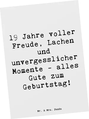 Produktbild von Mr. & Mrs. Panda Ansichtskarte Spruch 19. Geburtstag Freude - Weiß - Geschenk, Alter, besonderer Anlass, Ansichtskarten, Fotokarte, herzliche Grüße, 19 Jahre, Kunstkarten
