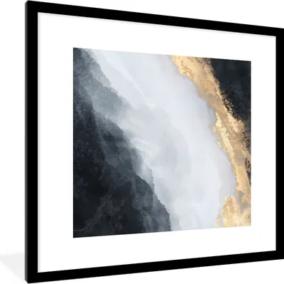 Produktbild von MuchoWow® Gerahmtes Poster Abstrakt - Farbe - Gold - Schwarz - Marmor 40x40 cm - Poster mit Schwarzem Bilderrahmen Wandposter Rahmen Foto Bilder - Poster - Plakat im Rahmen