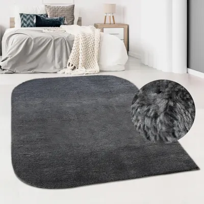 Obrázok produktu pre Dizajnový koberec so zaoblenými rohmi | prateľný | antracitová farba | rozmery – 60 x 110 cm