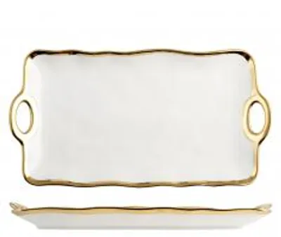 Produktbild von H&H Serviertablett "Gala", Porzellan, goldfarbener Rand, 23,5 x 45 cm